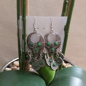 Elegant Silver and Green Dangle Earrings